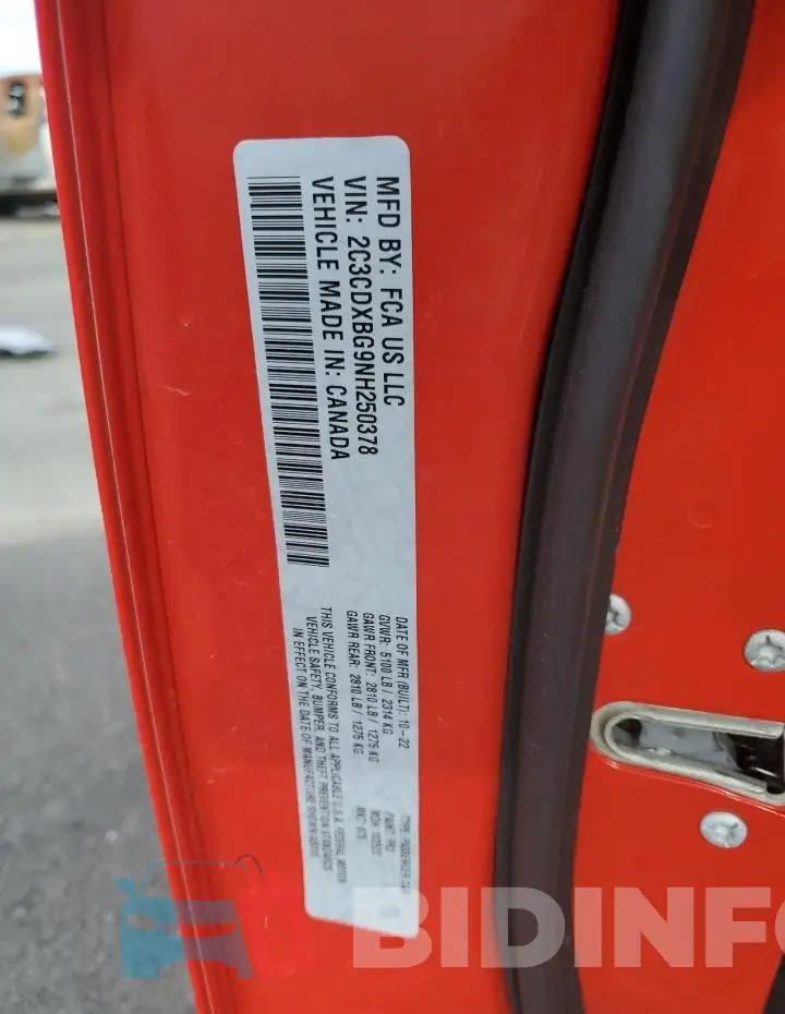 2C3CDXBG9NH250378 Photo# 13