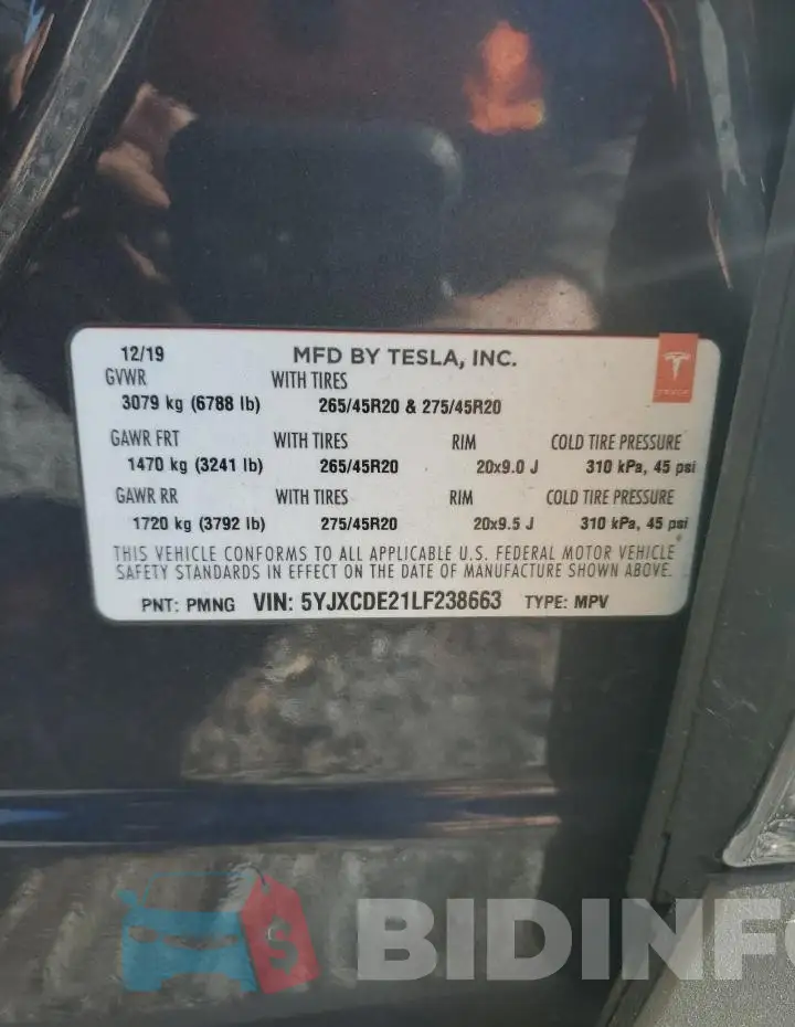 5YJXCDE21LF238663 Photo# 12