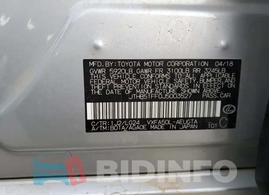 JTHB51FF0J5003527 Photo# 12