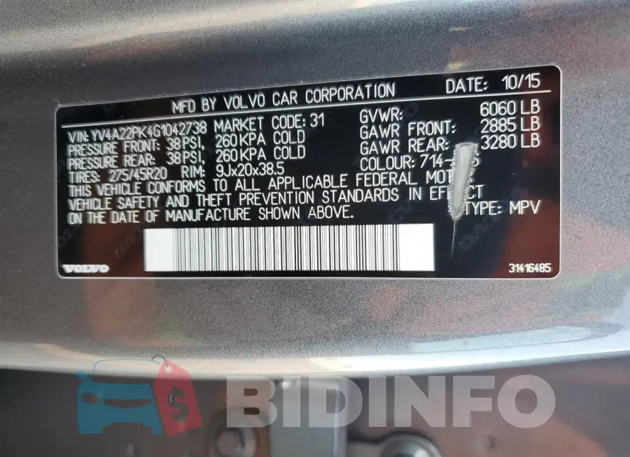 YV4A22PK4G1042738 Photo# 12