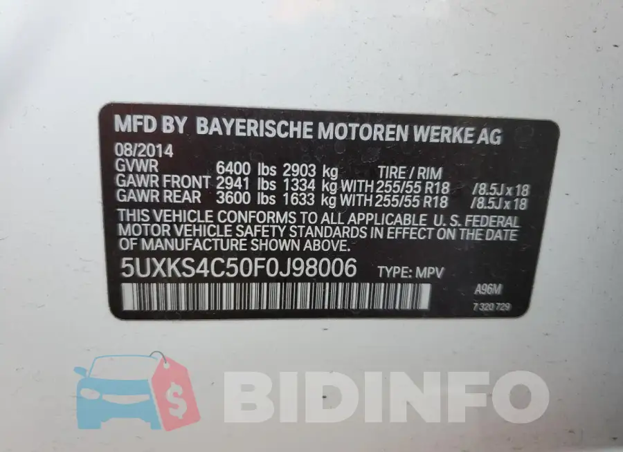 5UXKS4C50F0J98006 Photo# 13