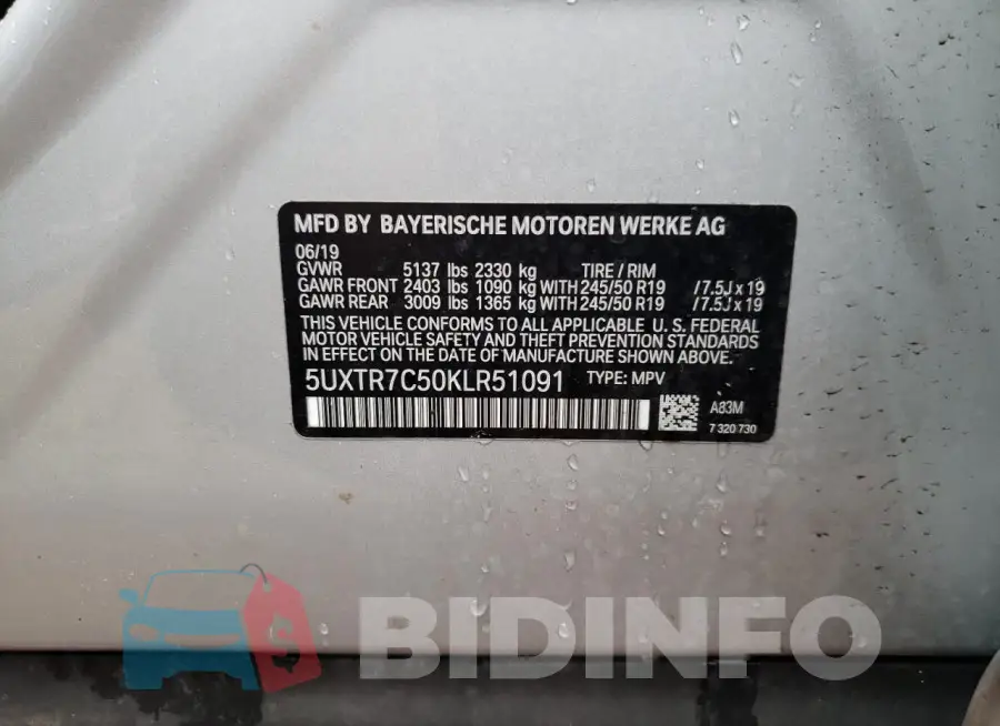 5UXTR7C50KLR51091 Photo# 13