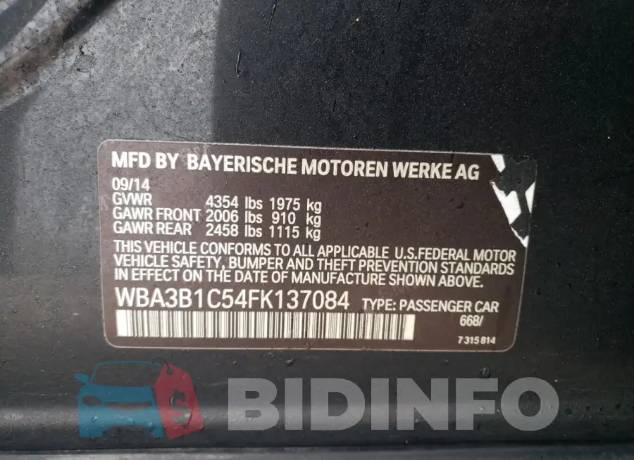 WBA3B1C54FK137084 Photo# 12