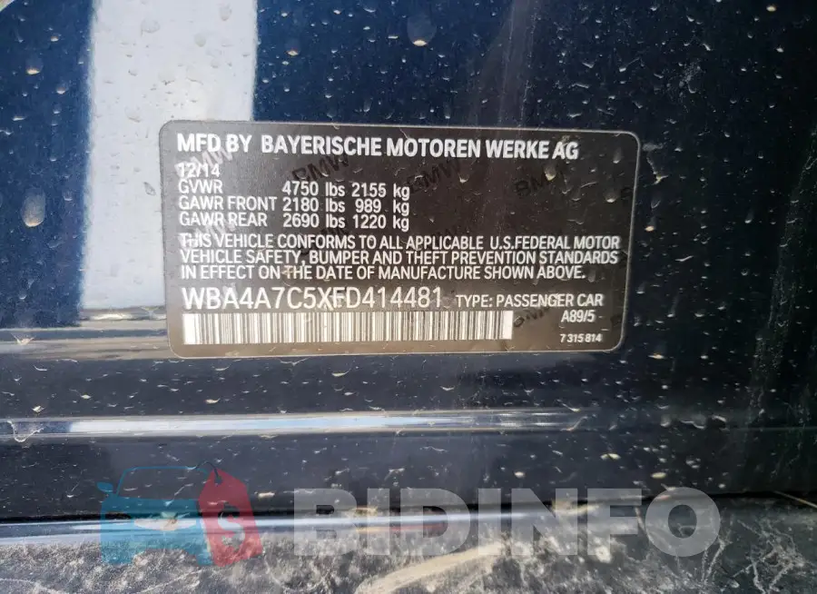 WBA4A7C5XFD414481 Photo# 12