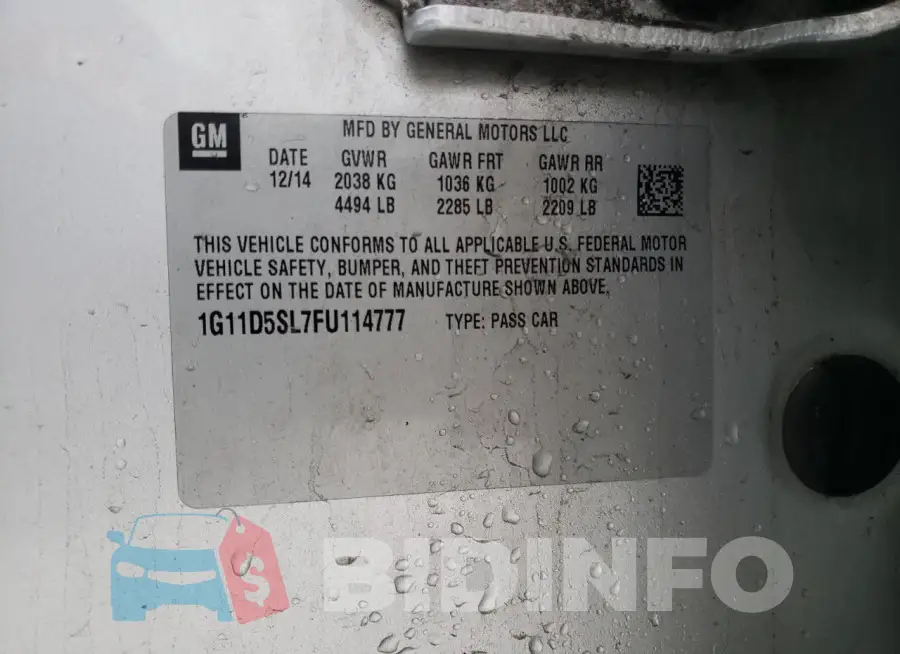 1G11D5SL7FU114777 Photo# 12