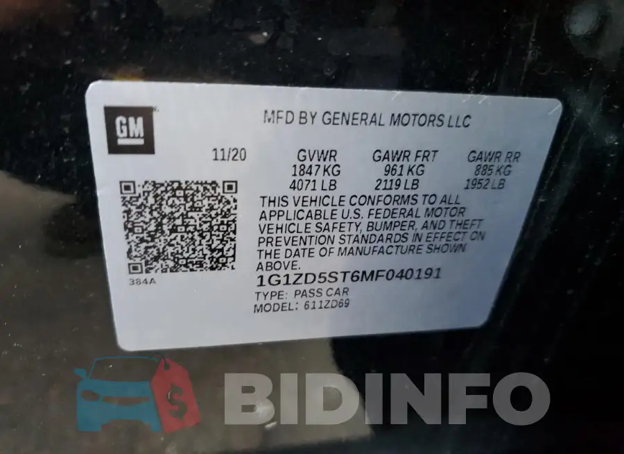 1G1ZD5ST6MF040191 Photo# 12