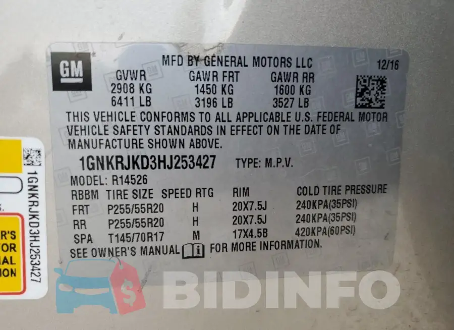 1GNKRJKD3HJ253427 Photo# 13