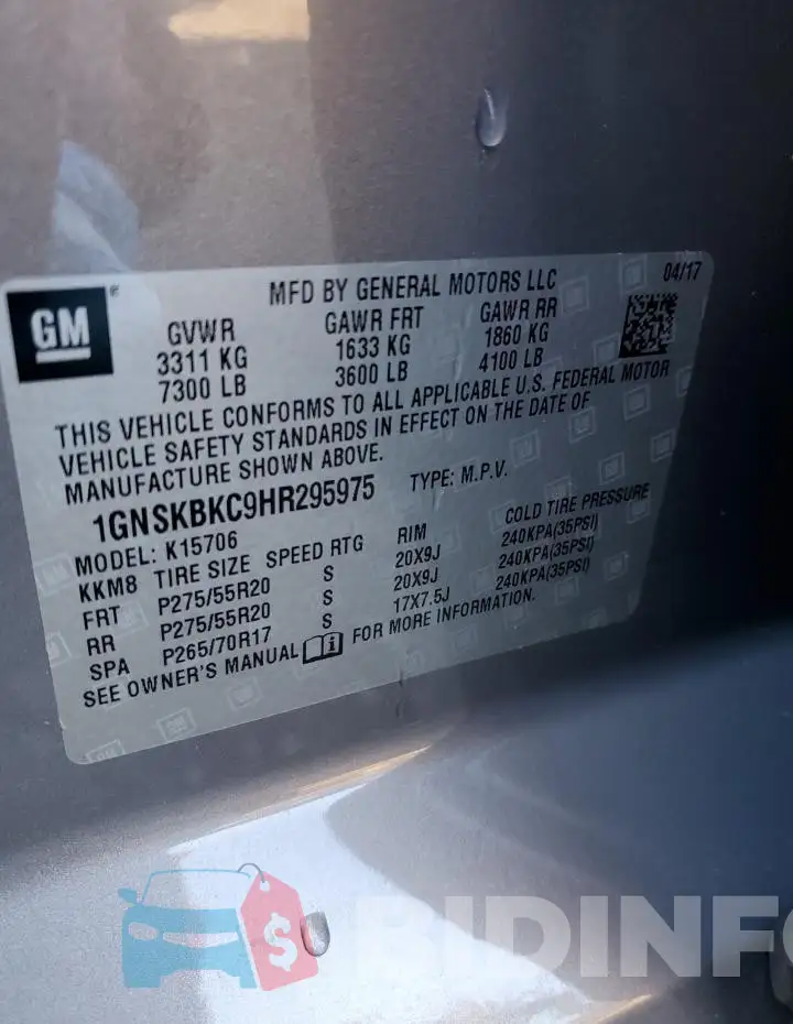 1GNSKBKC9HR295975 Photo# 13