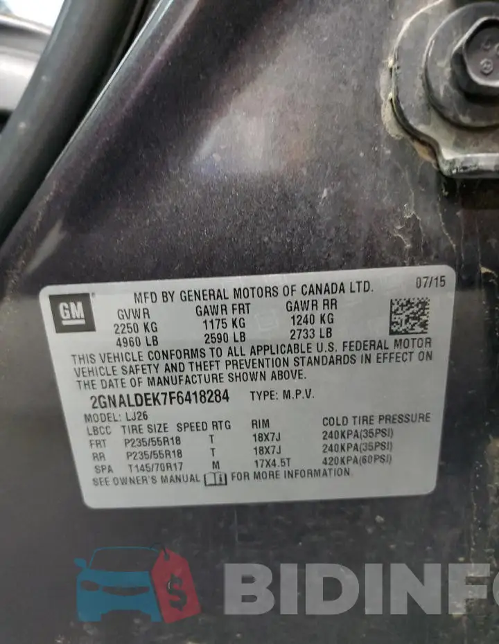 2GNALDEK7F6418284 Photo# 12
