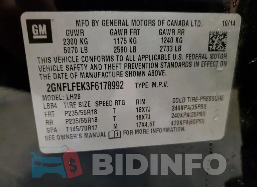 2GNFLFEK3F6178992 Photo# 13