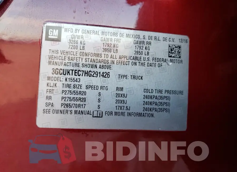3GCUKTEC7HG291426 Photo# 12