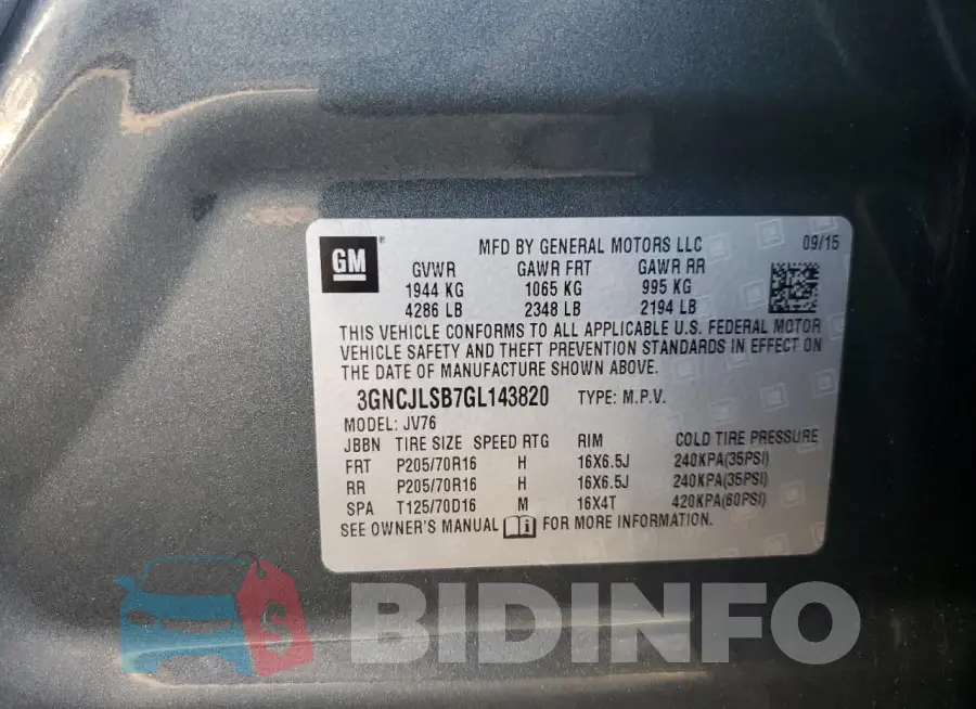 3GNCJLSB7GL143820 Photo# 13
