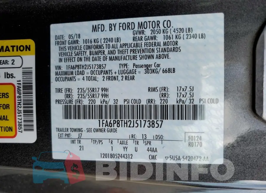 1FA6P8TH2J5173857 Photo# 12