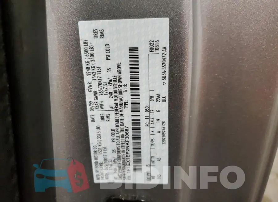 1FTEX1EP2NKF30687 Photo# 12