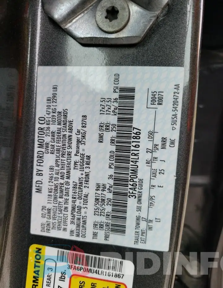 3FA6P0MU4LR161867 Photo# 12
