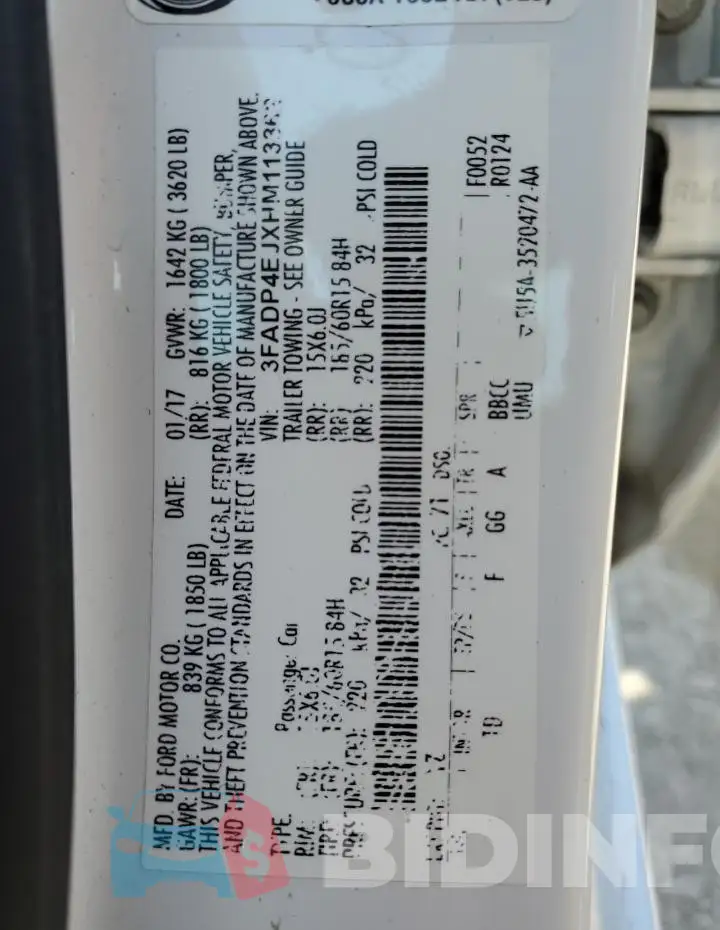 3FADP4EJXHM113362 Photo# 12