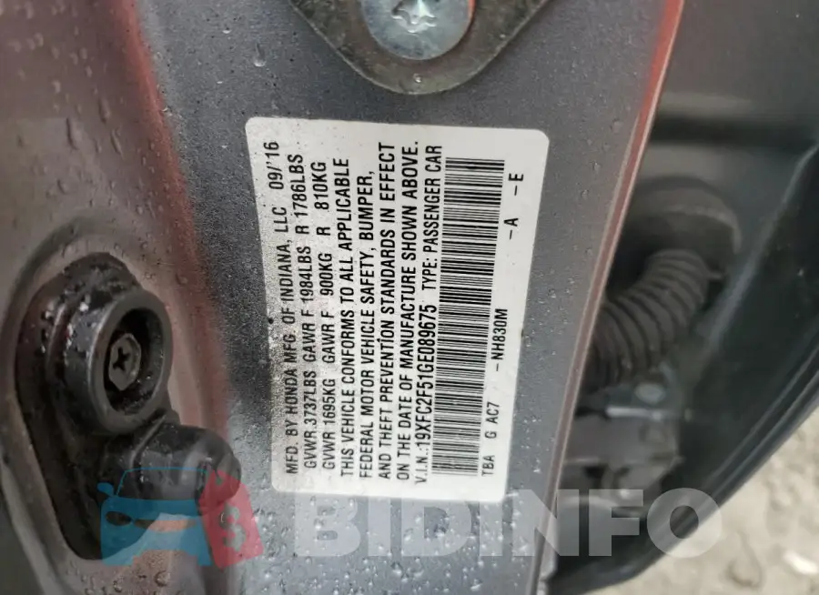 19XFC2F51GE089675 Photo# 12