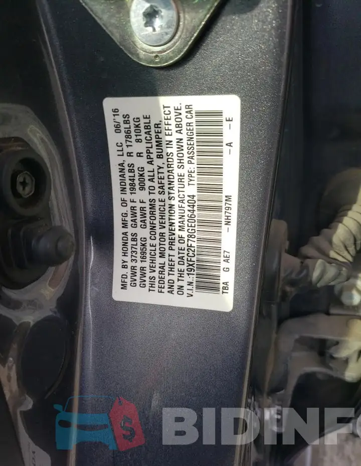 19XFC2F78GE064404 Photo# 12