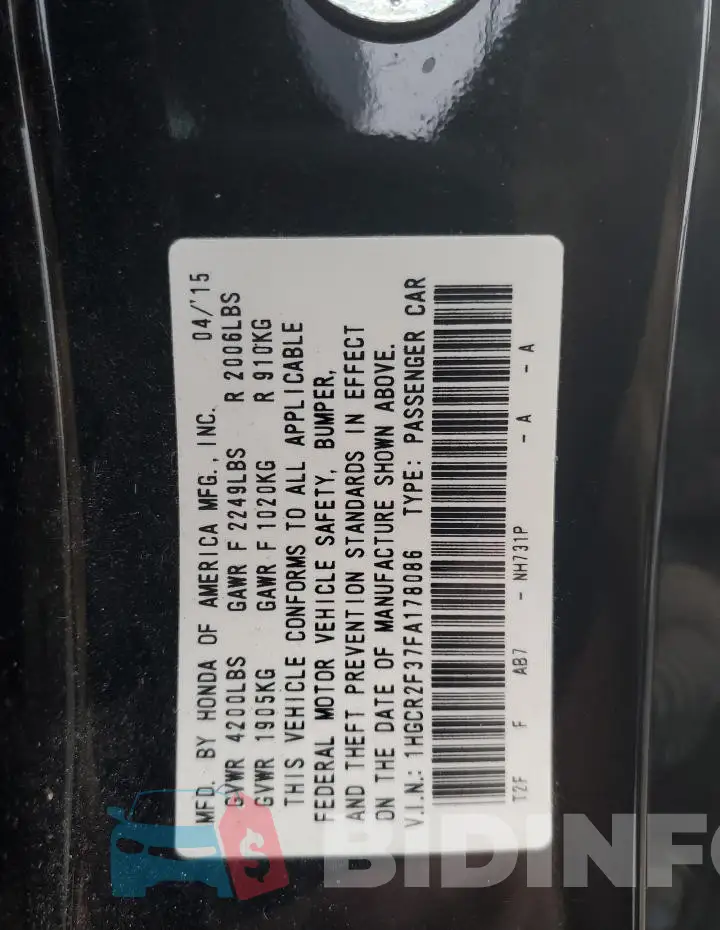 1HGCR2F37FA178086 Photo# 12