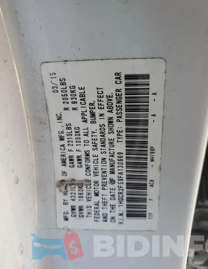 1HGCR2F59FA130669 Photo# 12