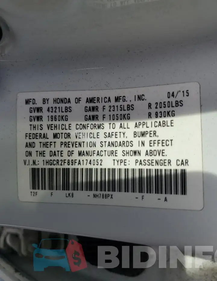 1HGCR2F89FA174052 Photo# 12