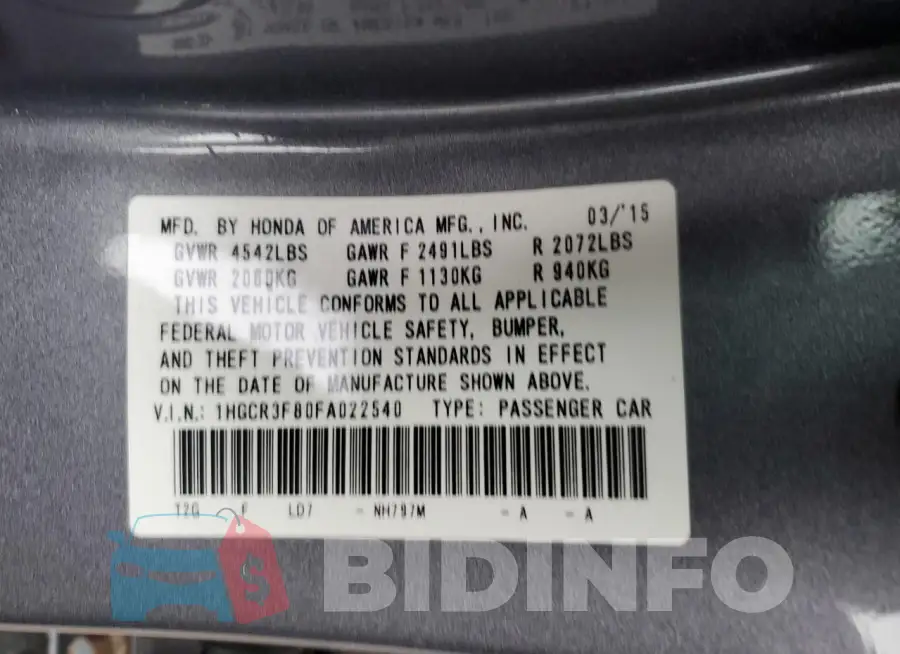 1HGCR3F80FA022540 Photo# 12