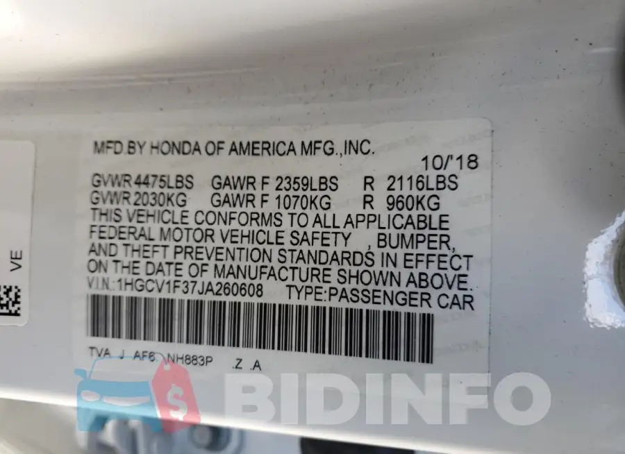 1HGCV1F37JA260608 Photo# 12
