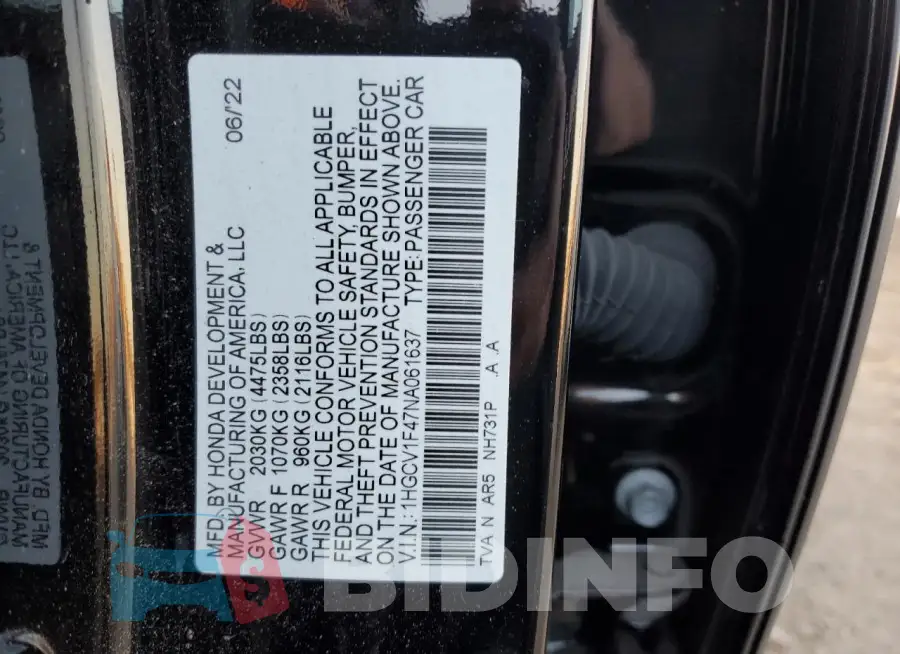 1HGCV1F47NA061637 Photo# 12