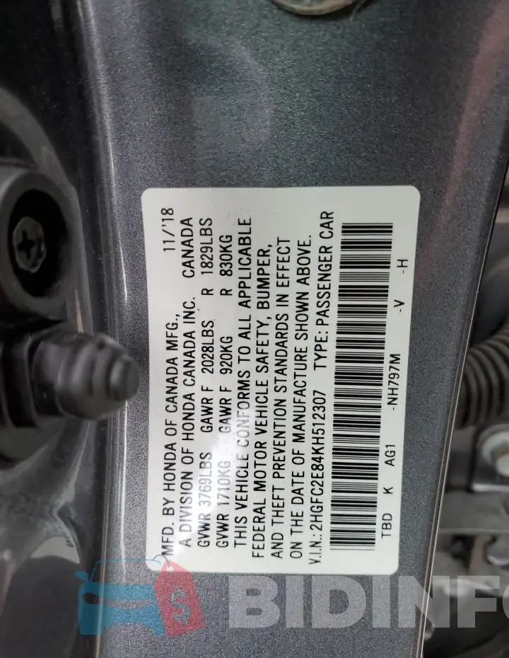 2HGFC2E84KH512307 Photo# 12