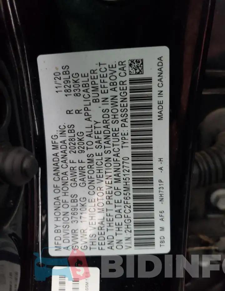 2HGFC2F65MH512770 Photo# 13