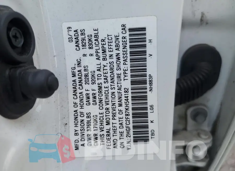 2HGFC2F87KH544182 Photo# 12
