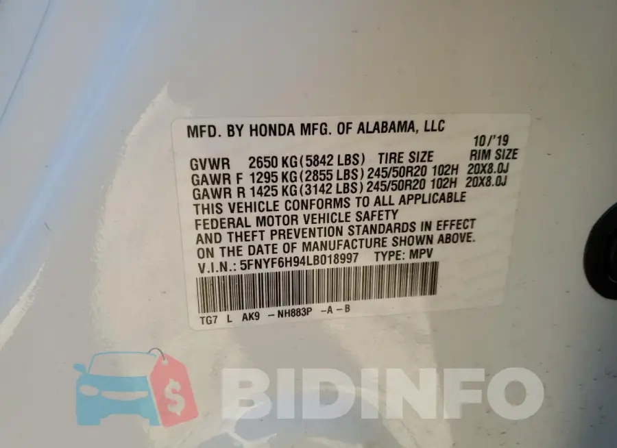 5FNYF6H94LB018997 Photo# 13