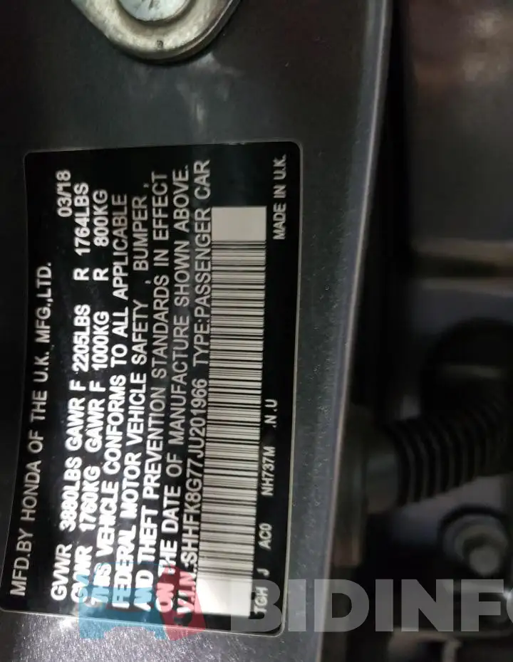 SHHFK8G77JU201966 Photo# 13