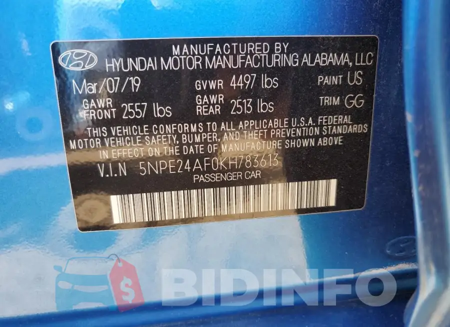5NPE24AF0KH783613 Photo# 12