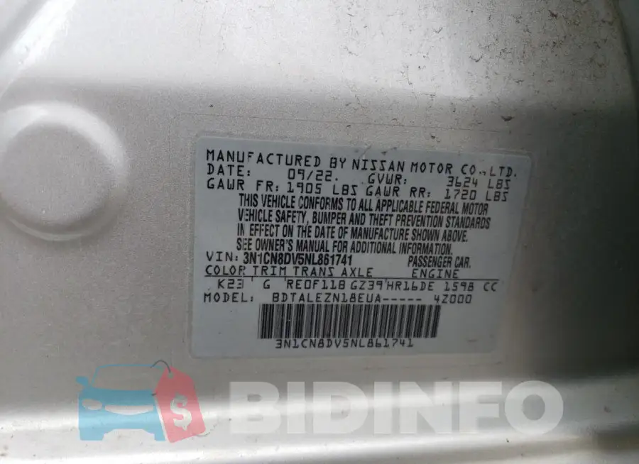 3N1CN8DV5NL861741 Photo# 13