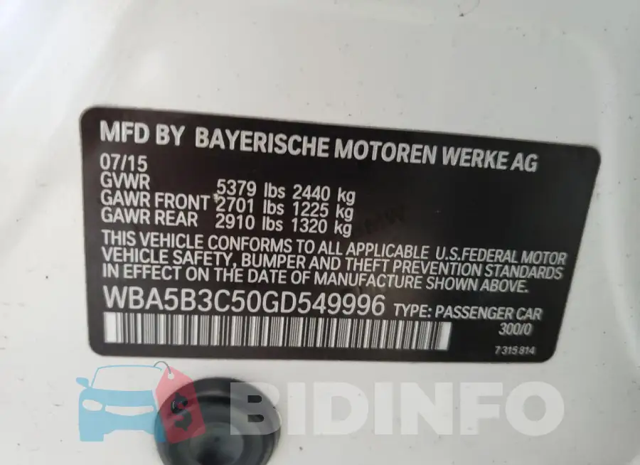 WBA5B3C50GD549996 Photo# 12