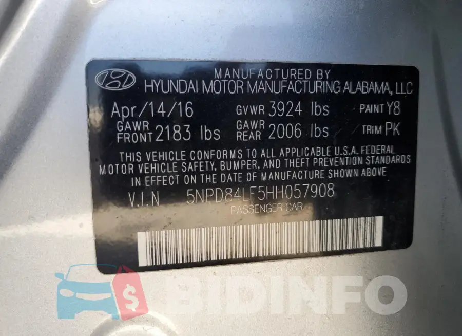 5NPD84LF5HH057908 Photo# 13