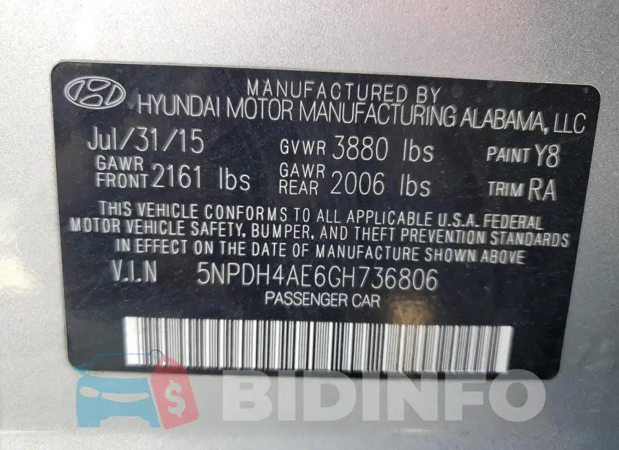 5NPDH4AE6GH736806 Photo# 12