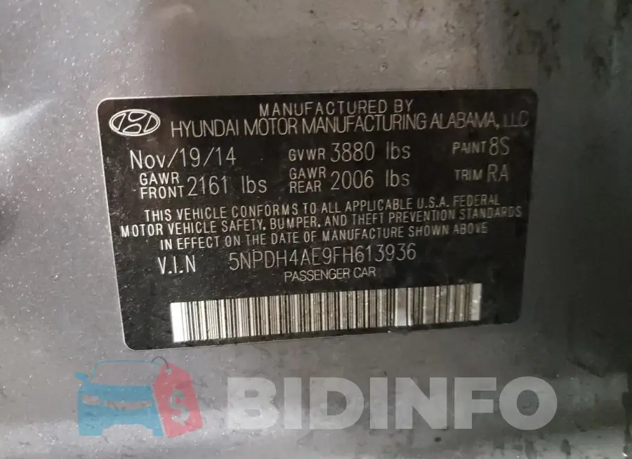 5NPDH4AE9FH613936 Photo# 12