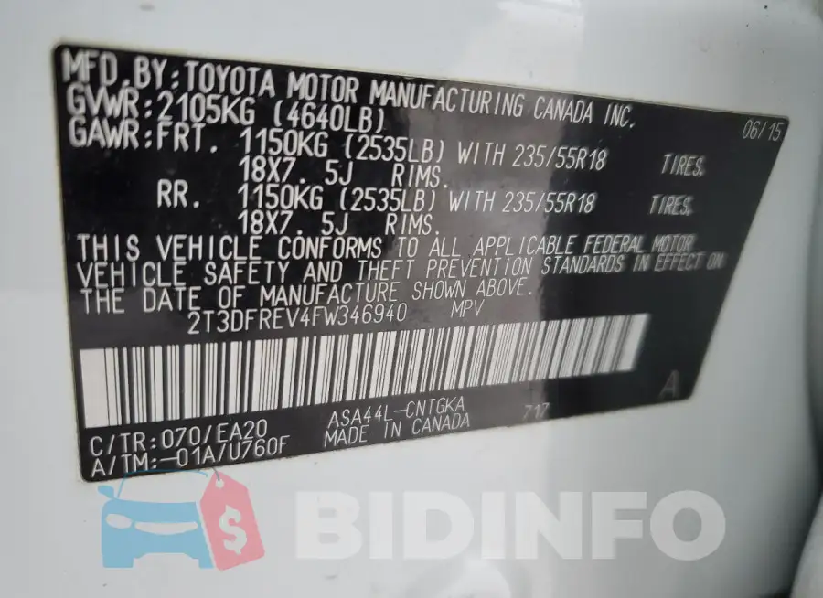 2T3DFREV4FW346940 Photo# 14