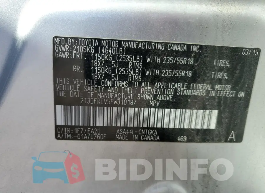 2T3DFREV5FW310187 Photo# 13
