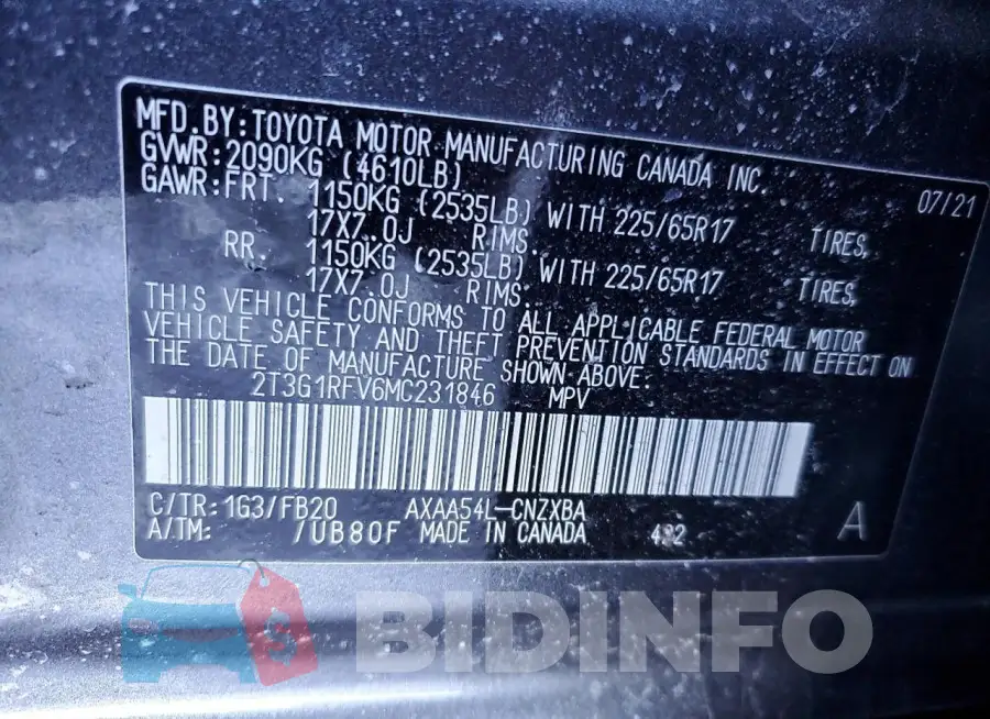 2T3G1RFV6MC231846 Photo# 13