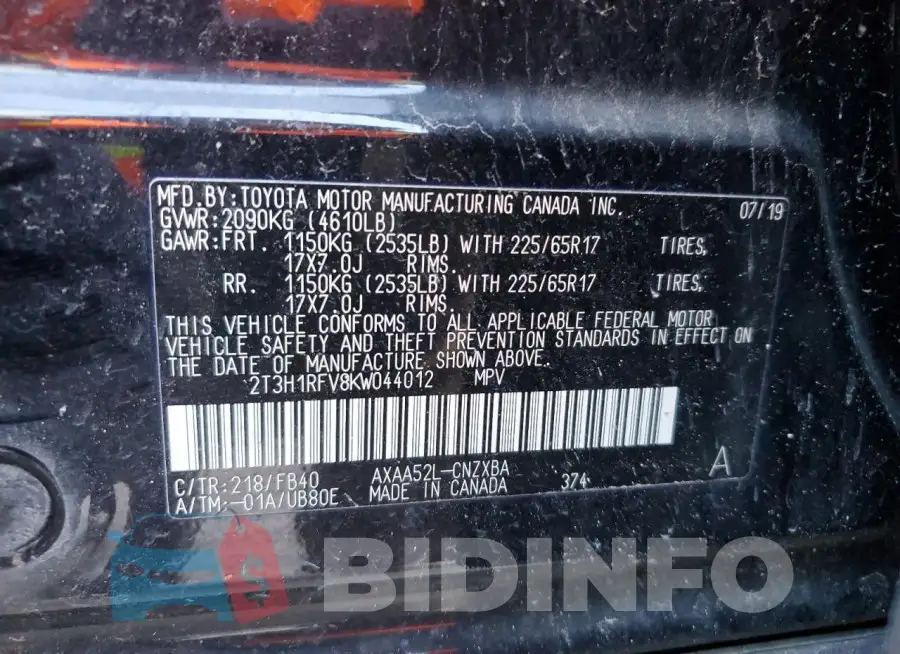 2T3H1RFV8KW044012 Photo# 13