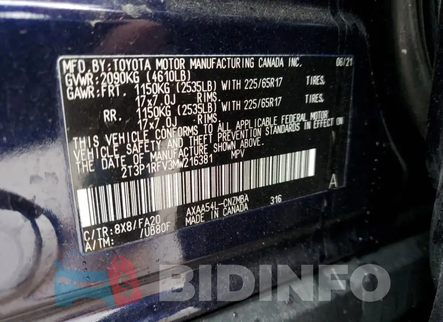 2T3P1RFV3MW216381 Photo# 13