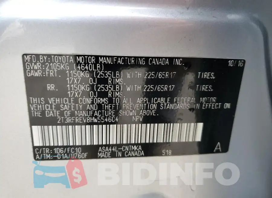 2T3RFREV8HW554604 Photo# 14