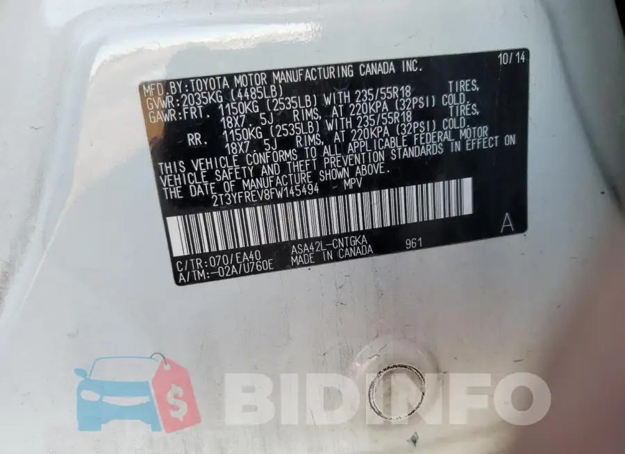 2T3YFREV8FW145494 Photo# 12