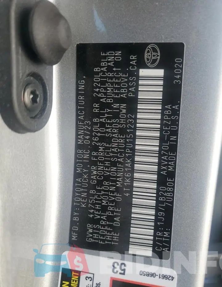 4T1K61AK1PU151232 Photo# 12