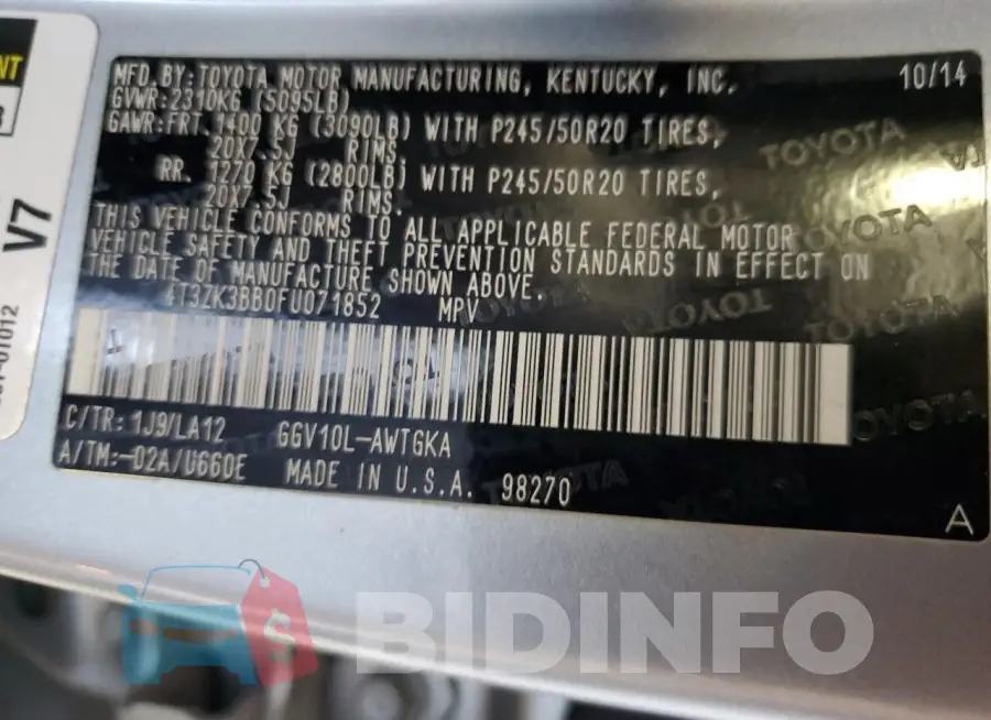 4T3ZK3BB0FU071852 Photo# 13