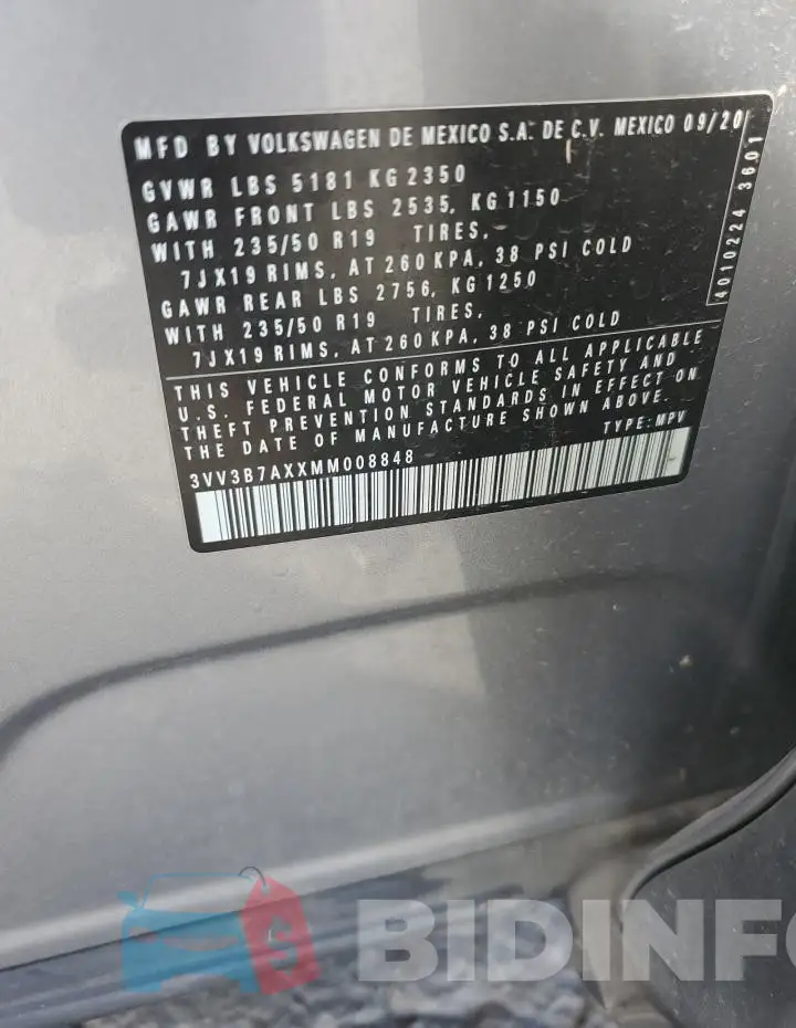 3VV3B7AXXMM008848 Photo# 13