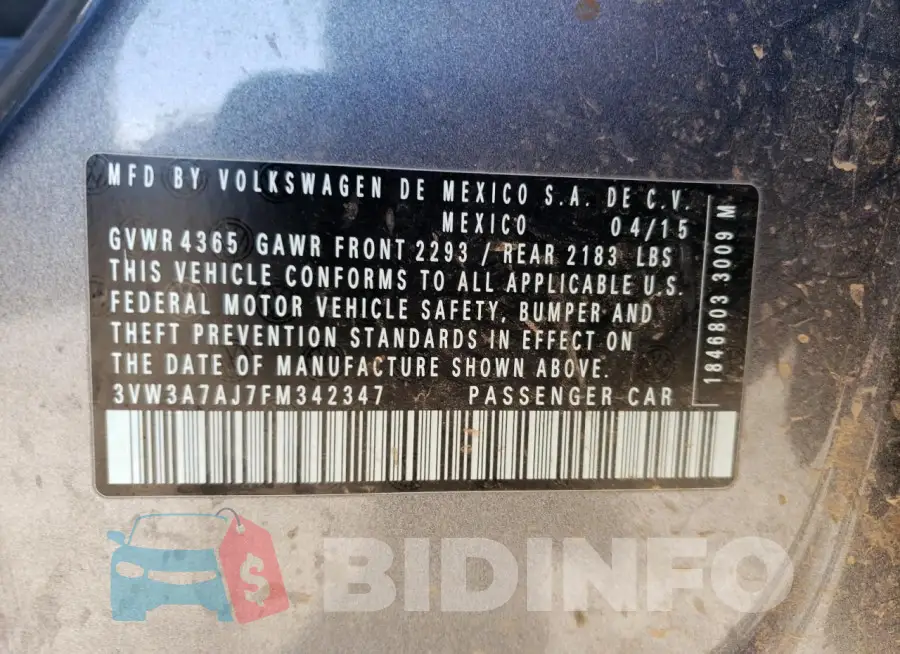 3VW3A7AJ7FM342347 Photo# 12